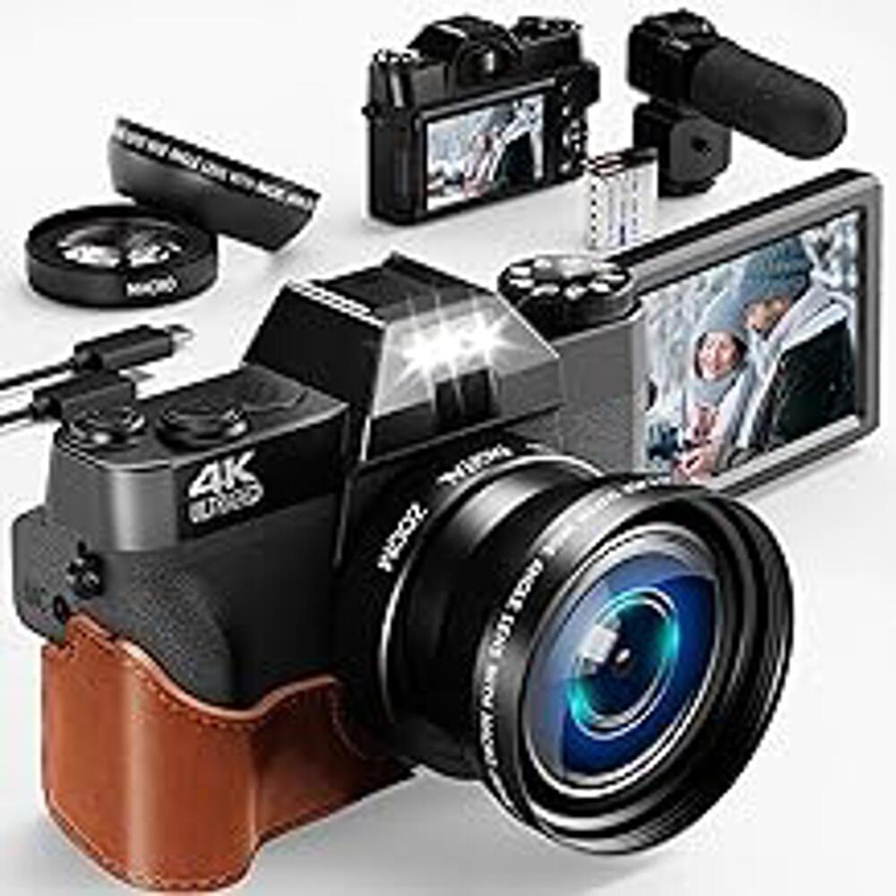 4K Digital Camera for Photography with 52mm Wide Angle & Macro Lens, 56MP Vlog